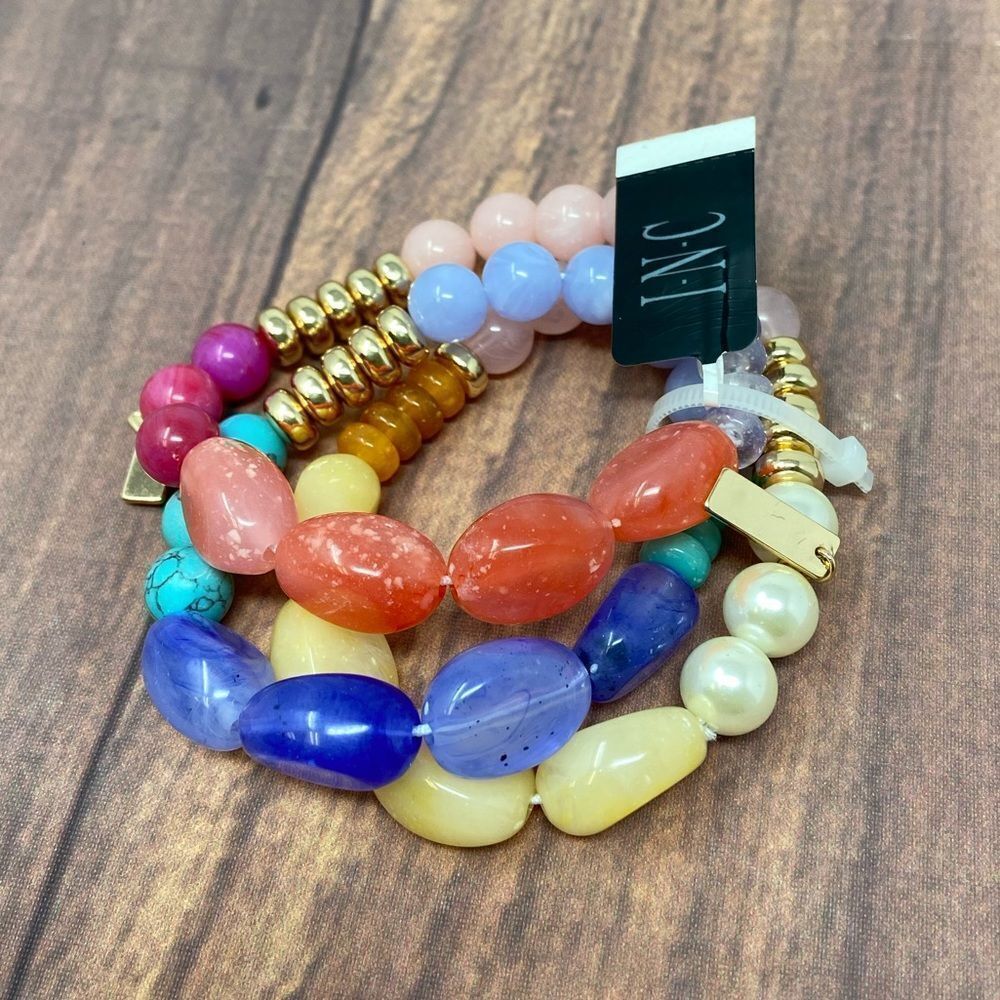 INC GOLD AND MULTI COLOR STONE STACKABLE BRACELETS SET 7330